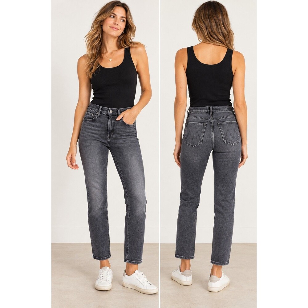 MOTHER The Mid Rise Dazzler Ankle Straight Jeans 26 The Night Is Watching Gray